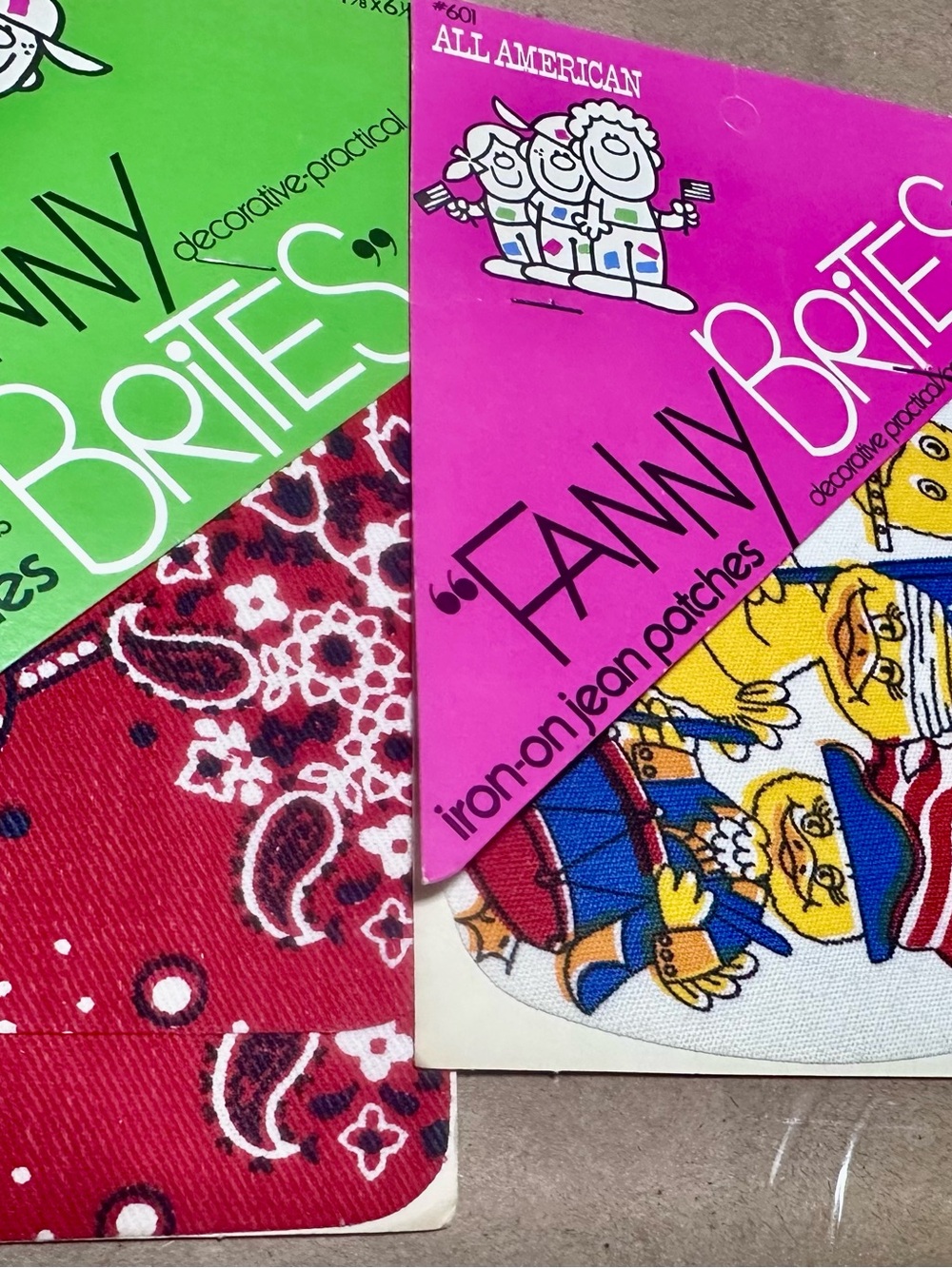Vintage Fanny Brites Iron-On Patches - Pink, Red, Green, Yellow, Blue